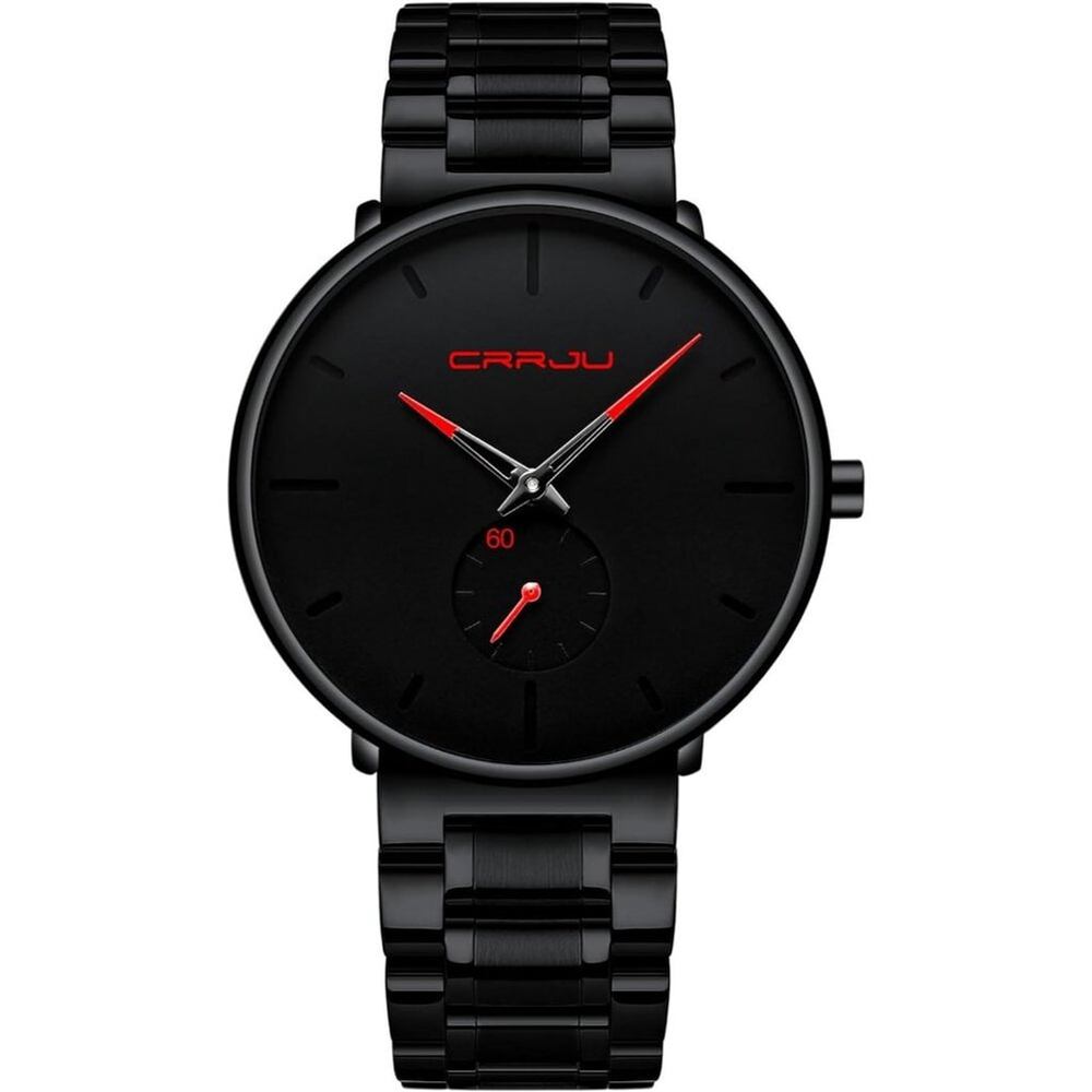 NWT Men Ultra‑Thin Black Minimalist Waterproof Stainless Steel Mesh Wrist Watch